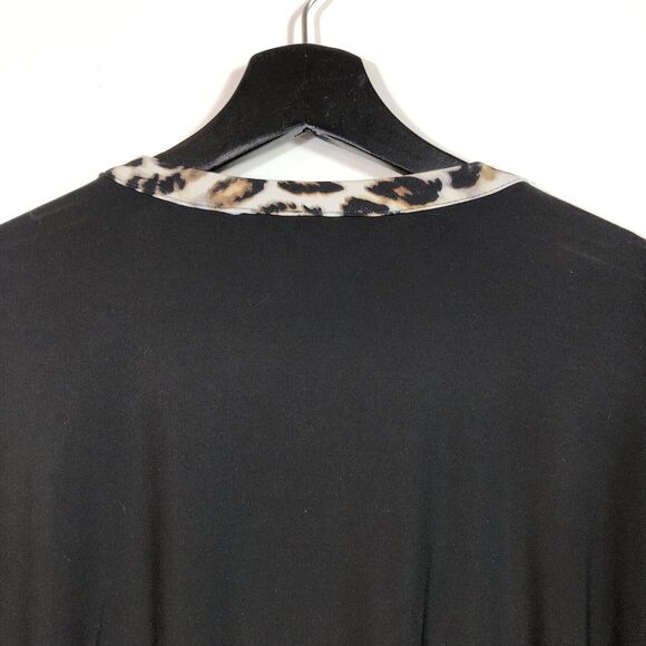 Black Tunic Top with Cheetah Print Sleeve Popover Zipper Accent M Retro Mob Wife - Picture 8 of 8